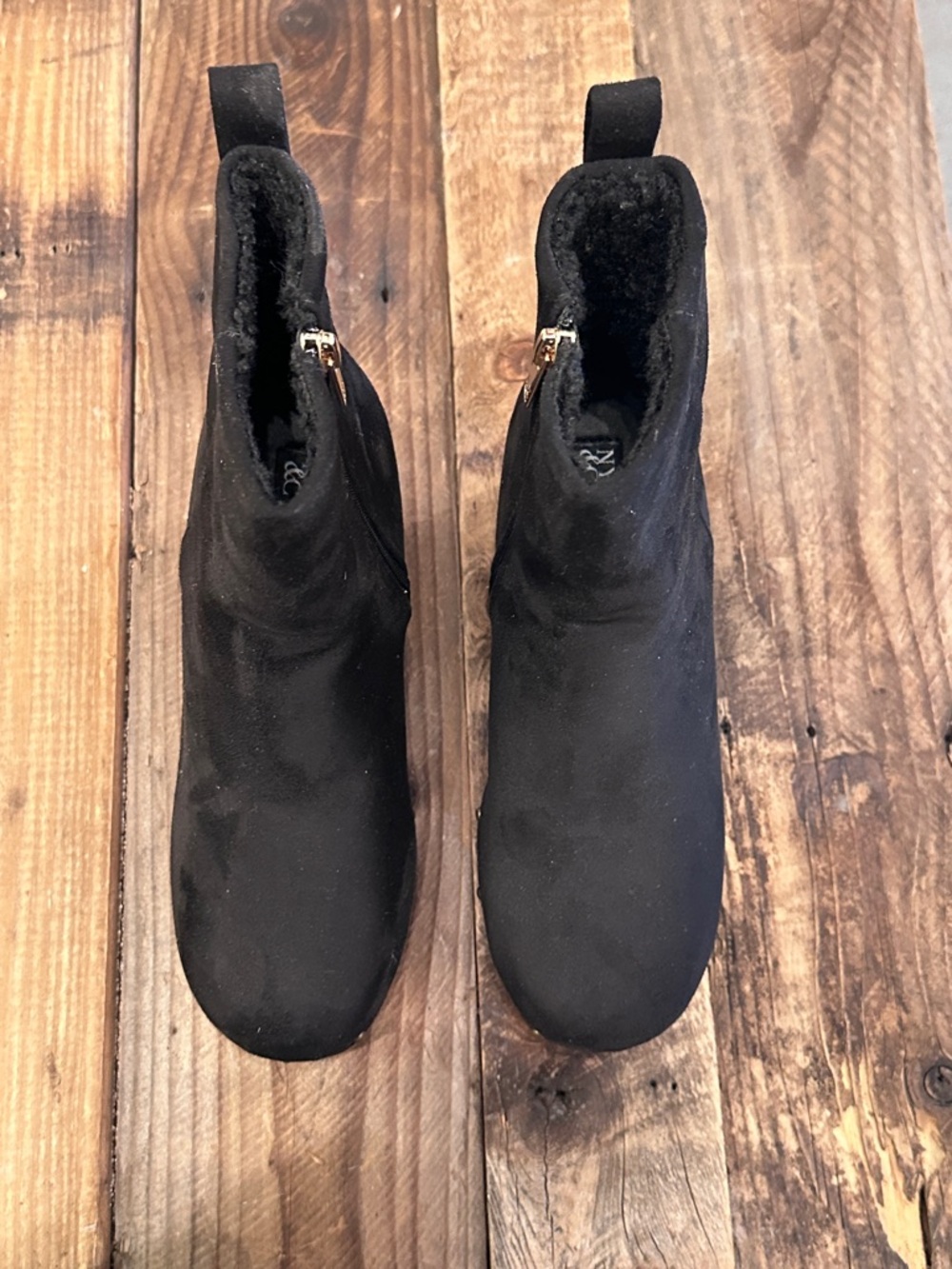 Black Suede Platform Ankle Boots with Side Zipper